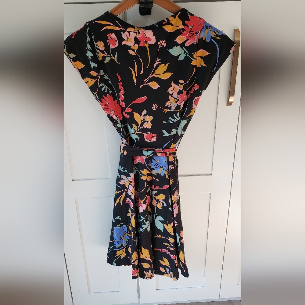 Pact Floral Dress Womens M Black Organic Cotton Mini Belted NWT - Picture 3 of 6